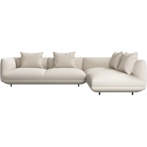 Hjrnesofa + puf - Hvid stof