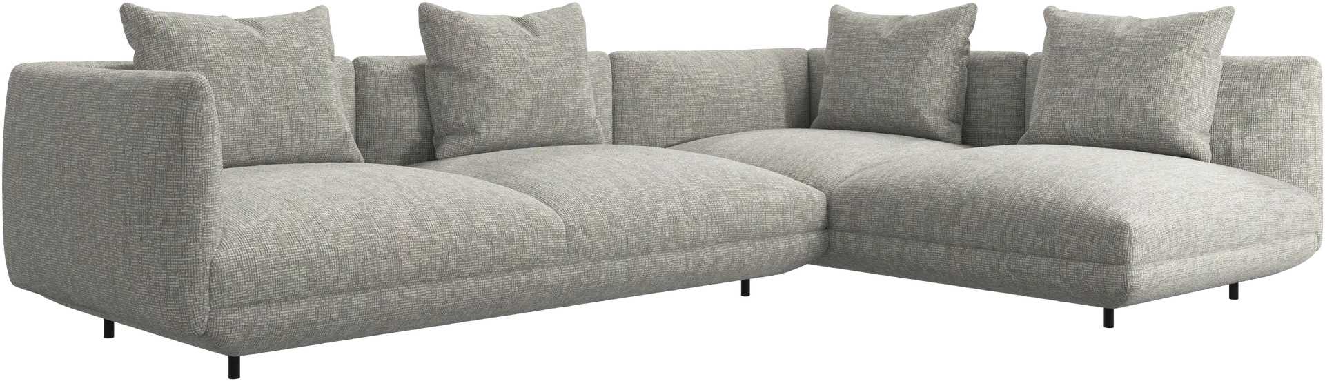 Hjrnesoga + 2 stk puffer - Lys gr / Hvid stof