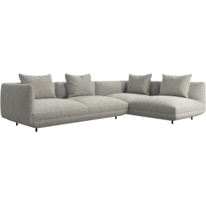 Hjrnesoga + 2 stk puffer - Lys gr / Hvid stof