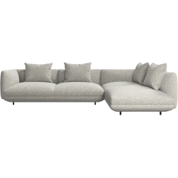 Hjrnesoga + 2 stk puffer - Lys gr / Hvid stof