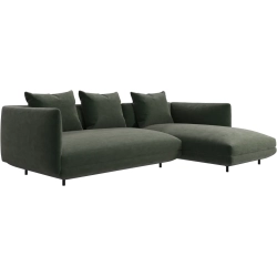 Sofa med chaiselong- Gr�n velour stof