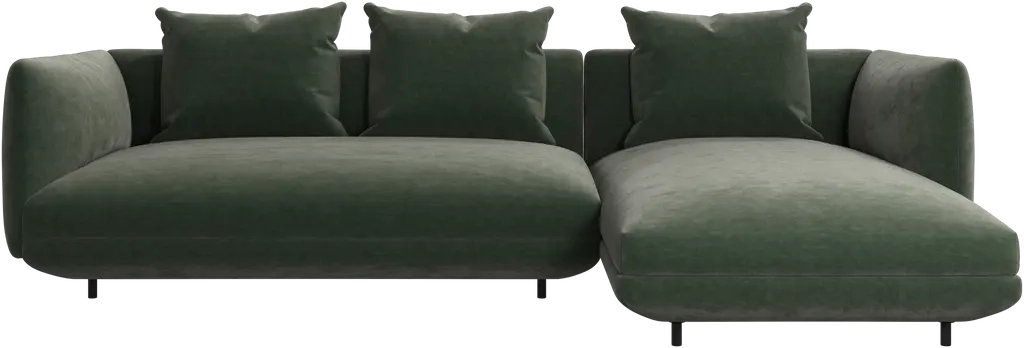 Sofa med chaiselong- Gr�n velour stof