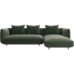 Sofa med chaiselong- Gr�n velour stof