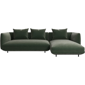 Sofa med chaiselong- Gr�n velour stof