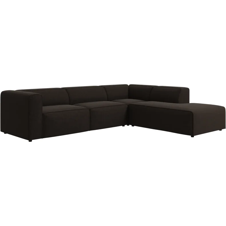 Hjrnesofa - Mrk brun stof + Puf