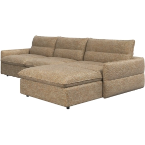 Sovesofa med chaiselong i sennepsfarvet stof