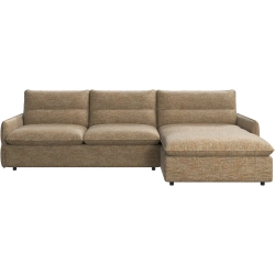 Sovesofa med chaiselong i sennepsfarvet stof