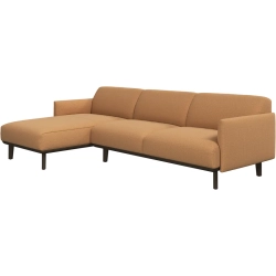 2 p sofa med chaiselong - Okkerfarvet stof