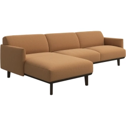2 p sofa med chaiselong - Okkerfarvet stof