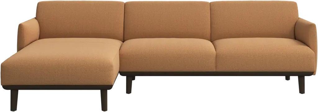 2 p sofa med chaiselong - Okkerfarvet stof