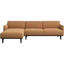 2 p sofa med chaiselong - Okkerfarvet stof