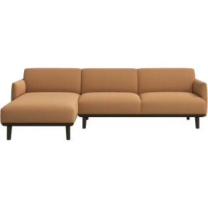 2 p sofa med chaiselong - Okkerfarvet stof