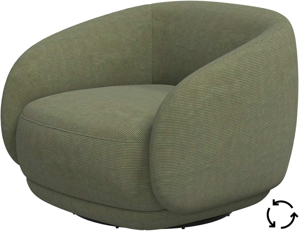 L�nestol i gr�nt stof med. drejefunktion