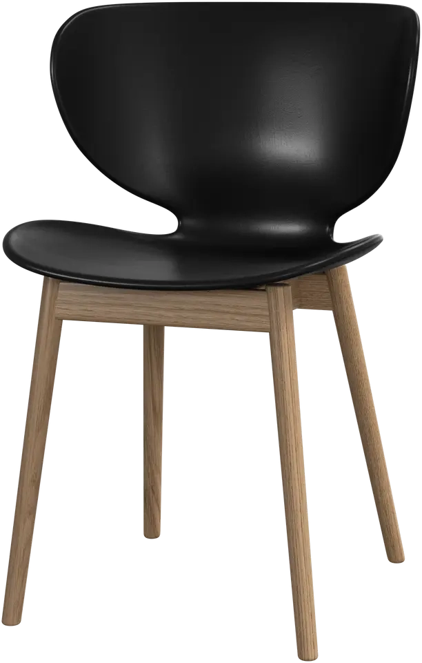 6 spisestole i sort plast og med lys eg tr�ben