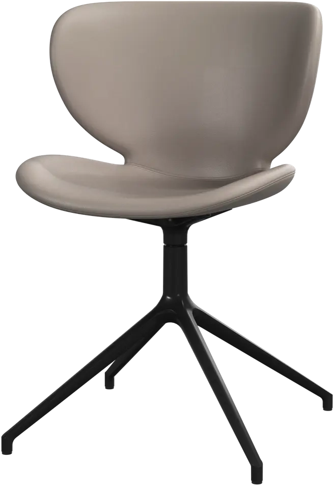 6 stk. spisestole i lys gr� l�der og med sort drejestel