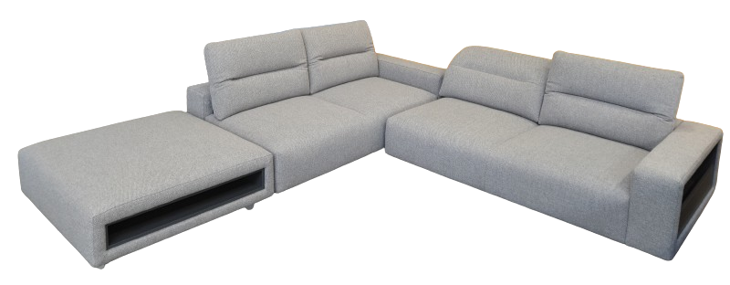 Sofa med puf - Lys gr stof