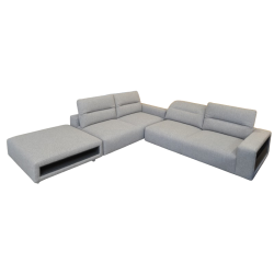 Sofa med puf - Lys gr stof