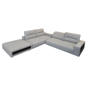 Sofa med puf - Lys gr stof