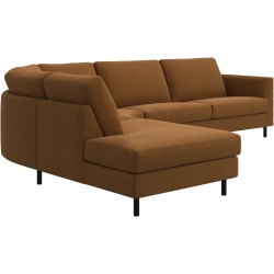 Hj�rnesofa i sennepsfarvet stof