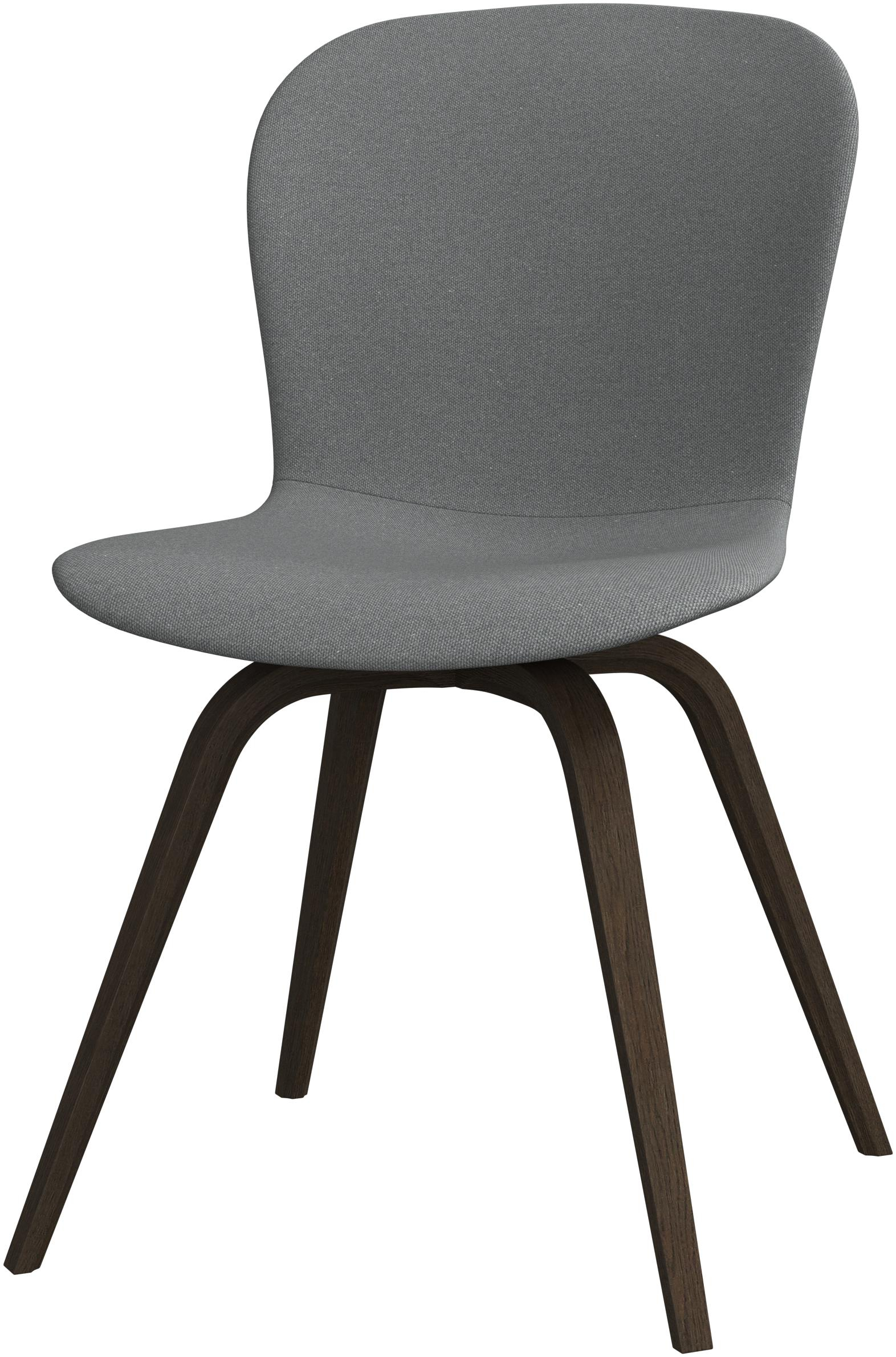 6 spisestole i gr�t stof med m�rk egeben