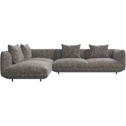 Hj�rnesofa + puf i brunt stof